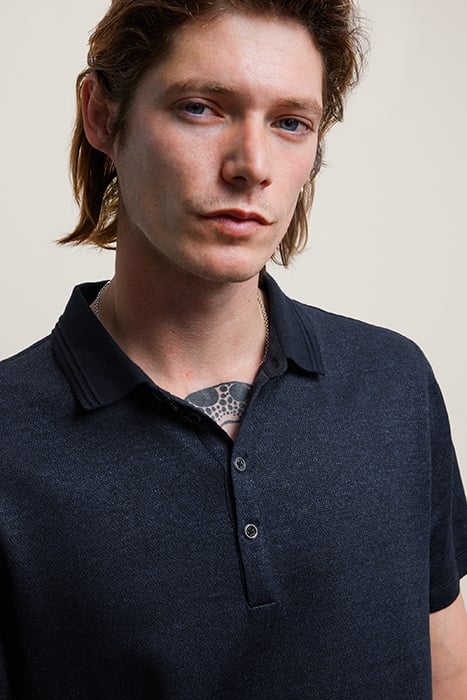 LIVINGSTON REGULAR FIT SS POLO WITH LINE INDIGO HTHR 2