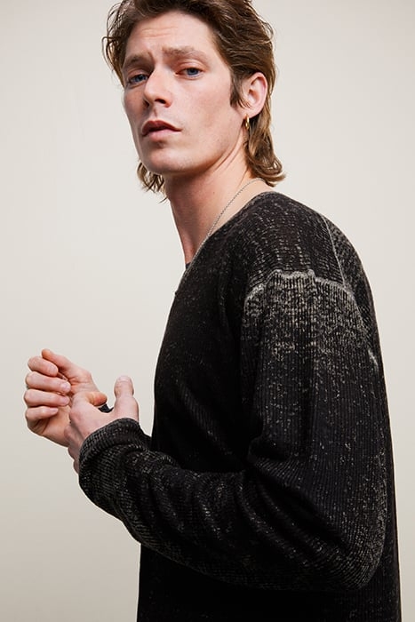 ELLINGTON SLIM FIT LS LI NEN V-NECK WITH DKGREY HTHR 2