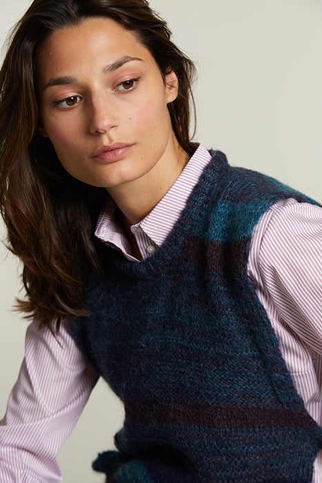 BURGUNDY BLUE STRIPED CREW NECK SWEATER 5