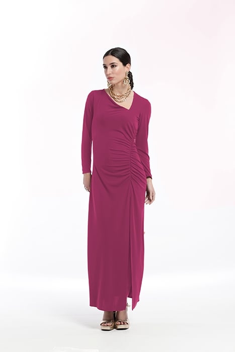SMOOTH KNIT LONG DRESS WITH ASYMMETRIC NECKLINE PURPLE 1