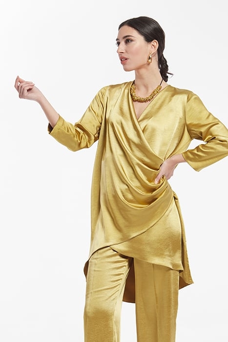 VINTAGE SATIN DOUBLE BREASTED JACKET WITH GATHERING MUSTARD 1