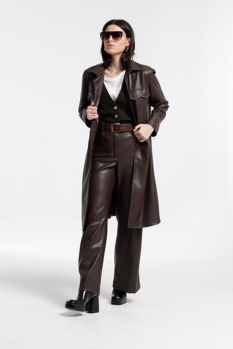 LEATHER EFFECT PATCH POCKET COAT BROWN 3