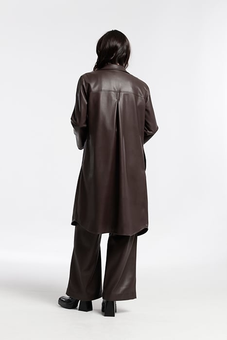 LEATHER EFFECT PATCH POCKET COAT BROWN 2