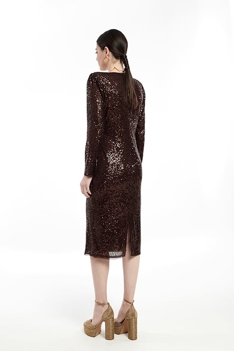 SPARKLY SEQUINS DRESS WITH WAIST DETAIL BROWN 2