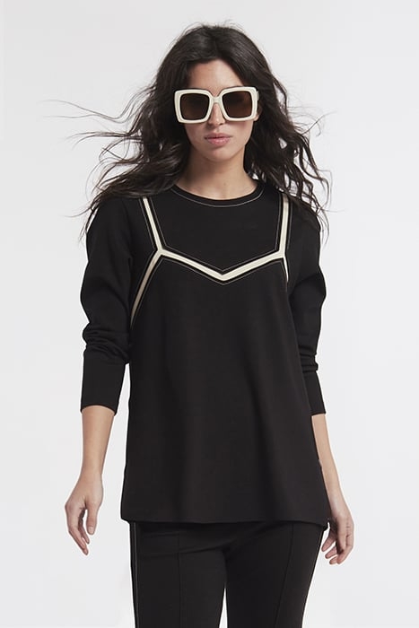 LIGHT PONTE DI ROMA KNIT INTARSIA T SHIRT BLACKSAND 2