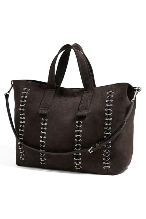 L CHARCOAL SPLIT LEATHER SHOPPER BAG 2