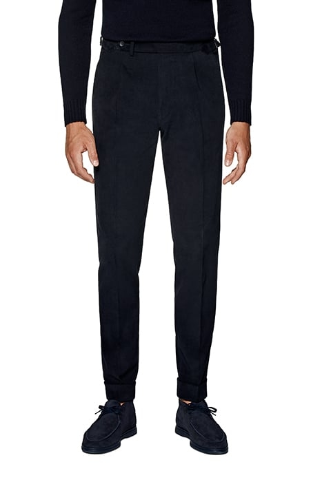 NAVY SLIM LEG TAPERED TROUSERS 1
