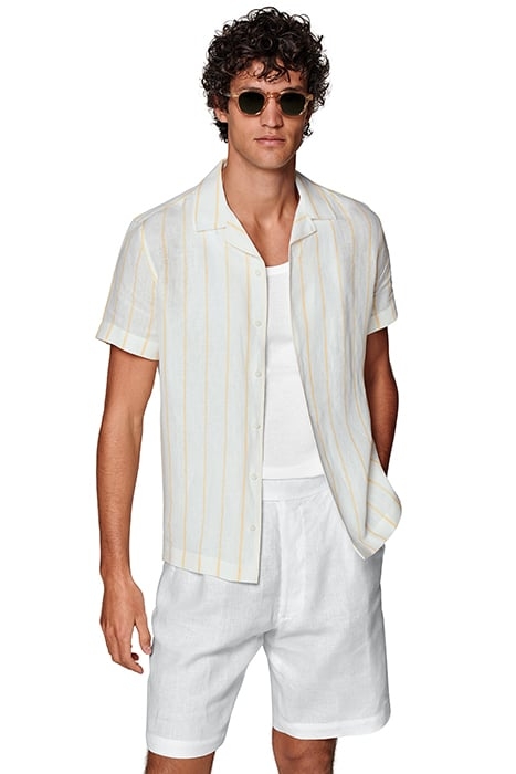 YELLOW STRIPED CAMP COLLAR SLIM FIT SHIRT 1