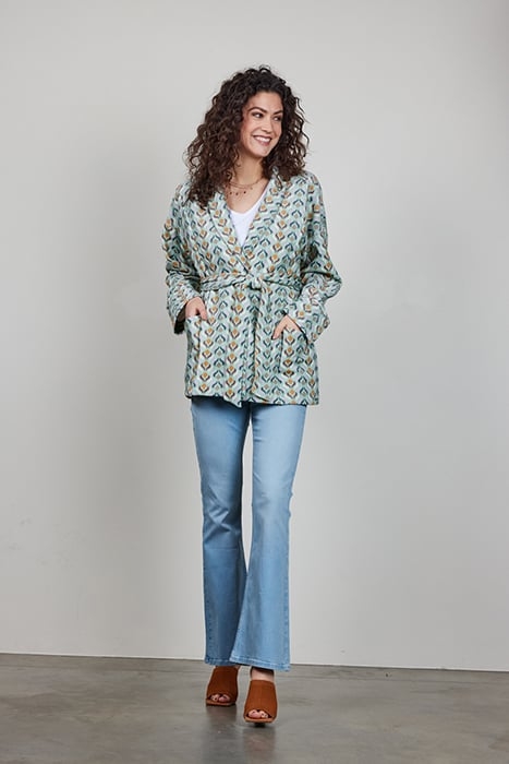 KIMONO VEST LOIS PRINT GRANITE GREEN WITH TROY PRINT 1