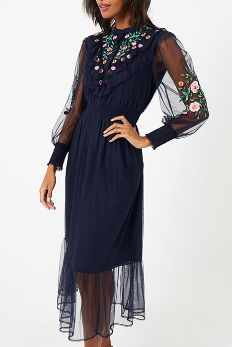 ABRA EMBROIDED MESH MIDI DRESS BLUE 5