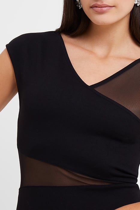 LULA PONTE MESH MIX BODYCON DR BLACK 5