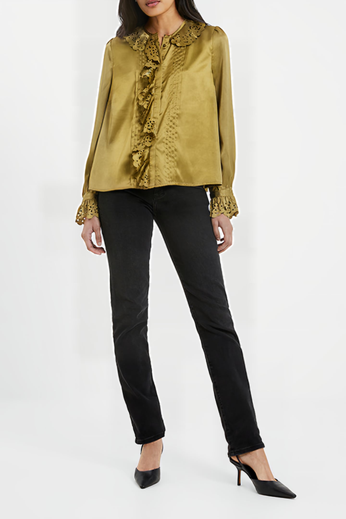 ALEEYA SATIN LACE DETAIL BLOUS BROWN 2