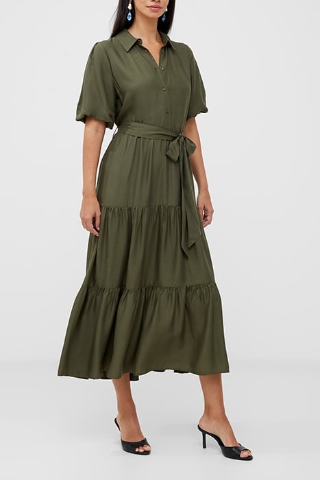 PUFF SLV VISCOSE SHIRT DRESS GREEN 1