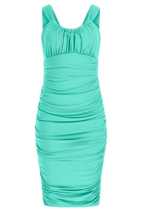 MARA GATHERED DRESS POMPOM GREEN 4