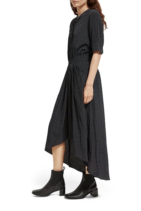 MIDI DRESS WITH HIGH LOW HEM POLKA EVENING BLACK 6