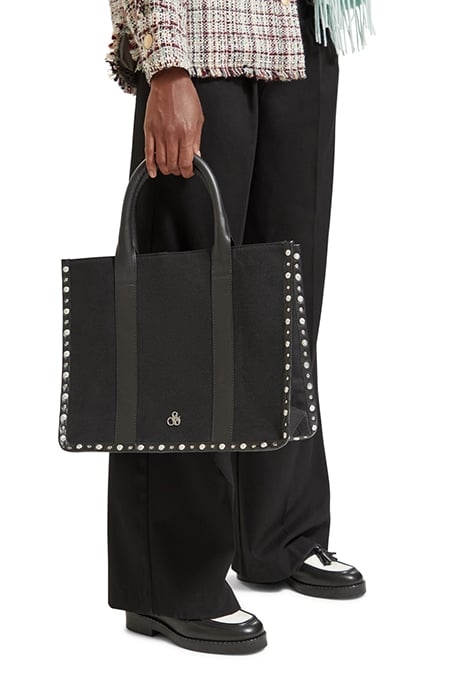 CANVAS SHOPPER WITH STUDS AND LEATHER TRIMMING EVENING BLACK 3