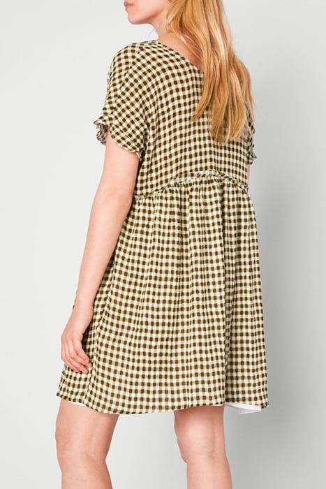 ROUND COLLAR SHORTSLEEVES DRESS VICHY KAKI 2