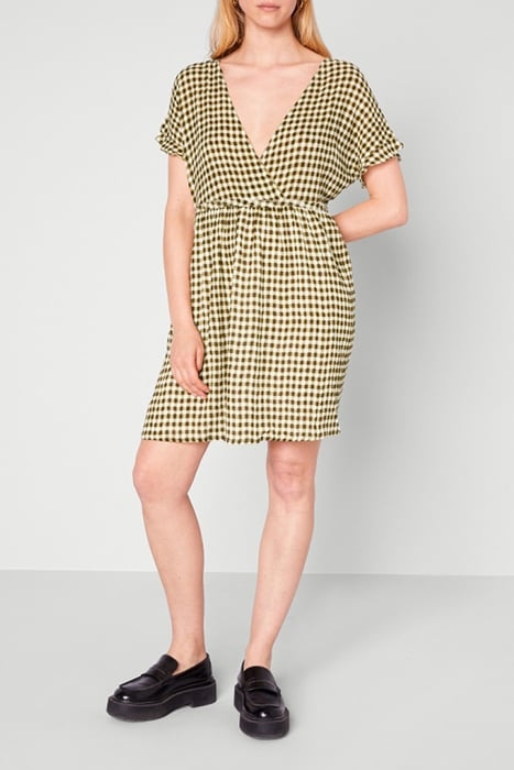 ROUND COLLAR SHORTSLEEVES DRESS VICHY KAKI 3