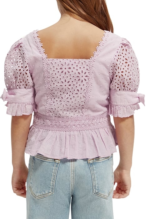 GIRLS SHORT-SLEEVED BRODERIE ANGLAISE TOP ORCHID 2