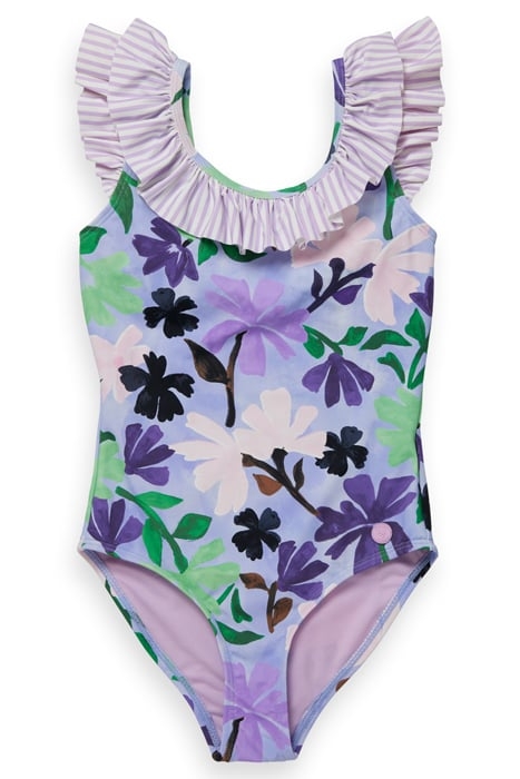 GIRLS ALL-OVER PRINTED CONTRAST RUFFLE BATHING SUIT PAINTERS 1