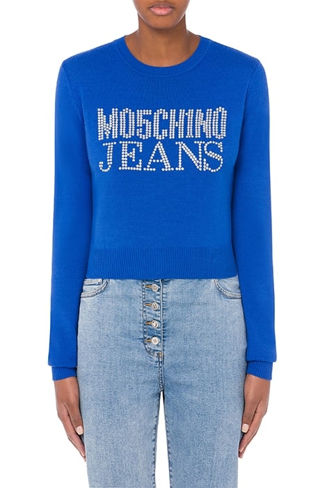 RHINESTONE LOGO WOOL BLEND SWEATER BLUE 1