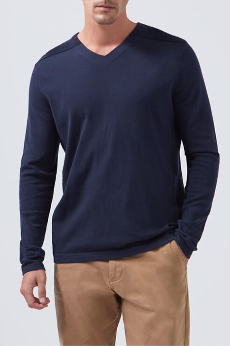 NAVY V.NECK SWEATER WITH OTTOMAN RIBBING 1
