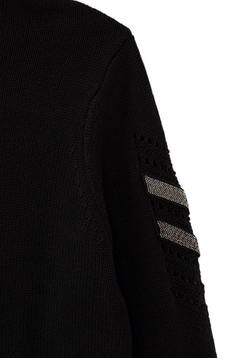 BLACK BEADED SHOULDER FUNNEL NECK KNITTED DRESS 6