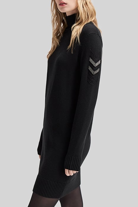 BLACK BEADED SHOULDER FUNNEL NECK KNITTED DRESS 5