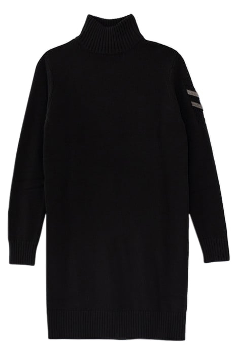 BLACK BEADED SHOULDER FUNNEL NECK KNITTED DRESS 4