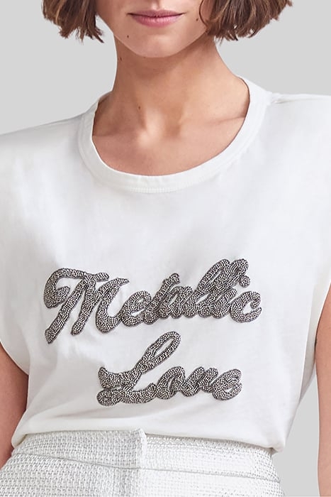 OFF-WHITE T-SHIRT WITH BEADED SLOGAN 5