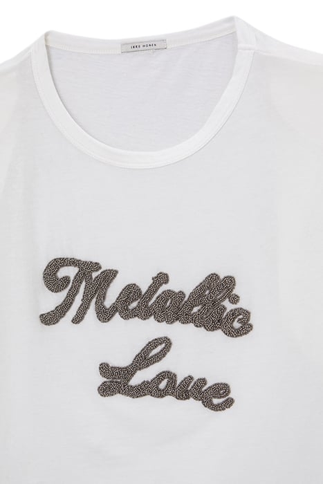 OFF-WHITE T-SHIRT WITH BEADED SLOGAN 6