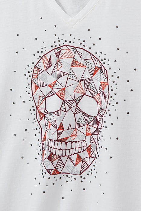 WHITE T-SHIRT WITH STUDS AND SKULL IMAGE 2