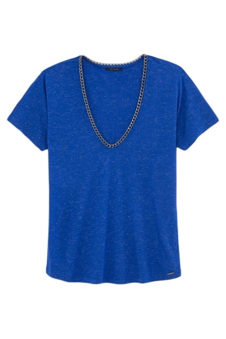 COBALT LUREX T-SHIRT WITH CHAINS ON NECK 4