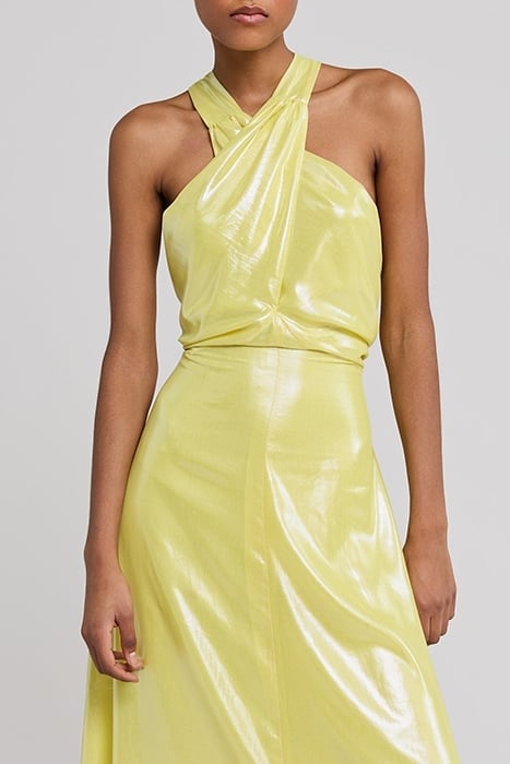 YELLOW LAMÉ BACKLESS LONG DRESS 3