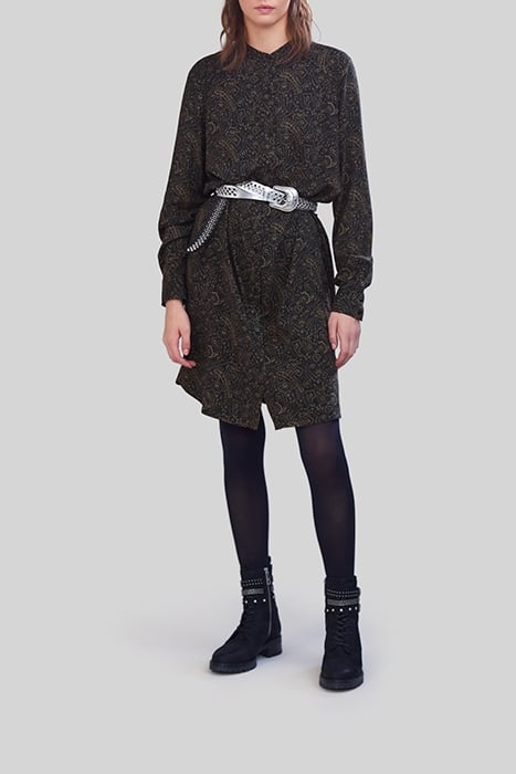 KHAKI LENZING™ ECOVERO™ FLORAL PAISLEY DRESS 2