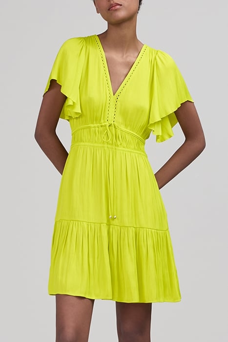 LIME GREEN CREASED DRESS WITH BUTTERFLY SLEEVES 1