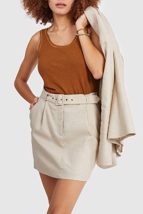 IRIDESCENT BEIGE LINEN-BLEND SUIT SKIRT 5