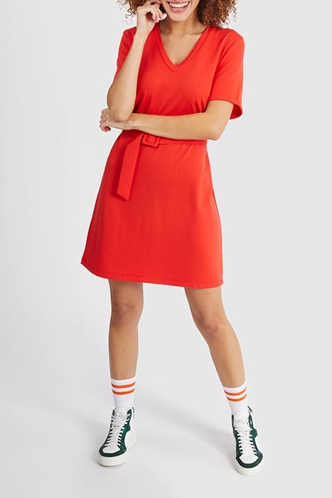 CRIMSON RED KNIT BELTED DRESS 3