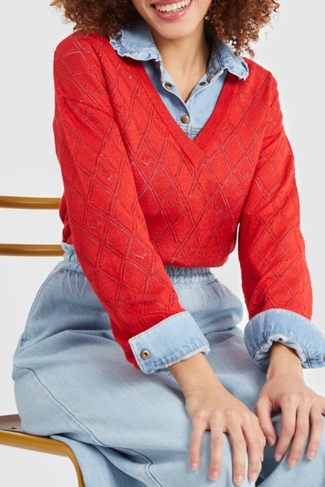 CRIMSON RED FINE LUREX KNIT SWEATER 2