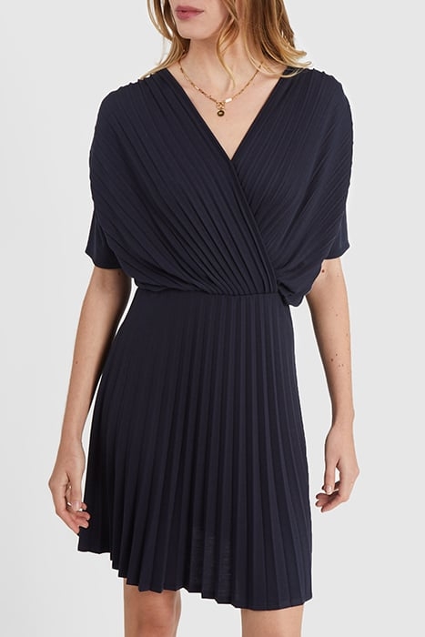NAVY PIQUE KNIT PLEATED DRESS 1