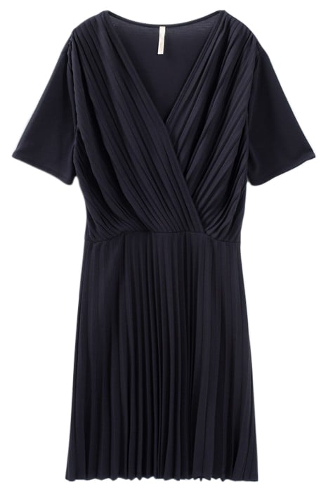 NAVY PIQUE KNIT PLEATED DRESS 4