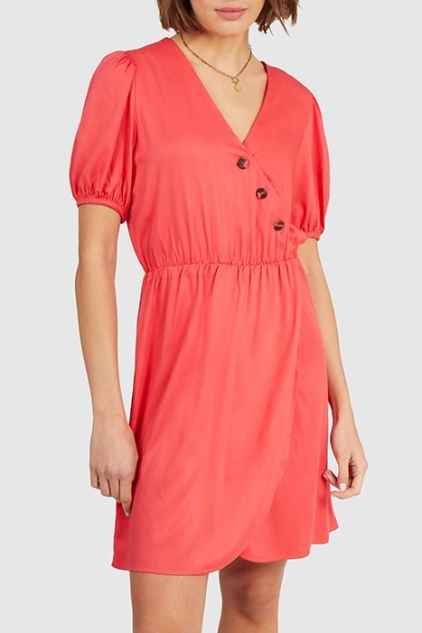 CORAL BUTTONED FLOWING WRAP DRESS 1