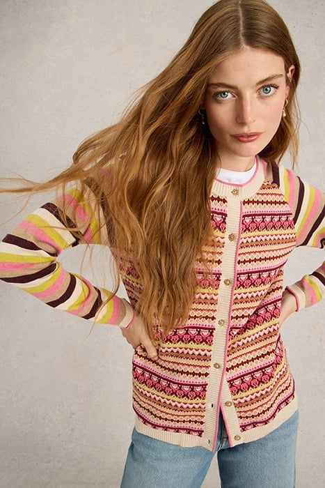 LULU FAIRISLE CARDI PINK MULTI 3