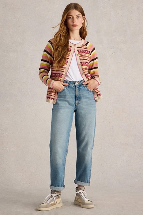 LULU FAIRISLE CARDI PINK MULTI 1