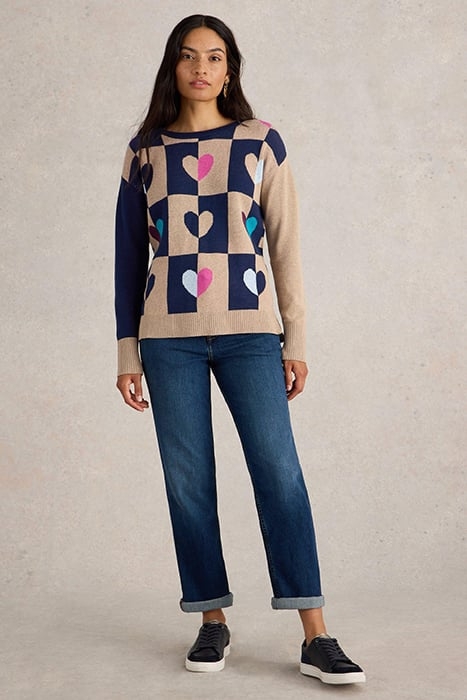 CITY CHECK HEART JUMPER NATURAL MULTI 1