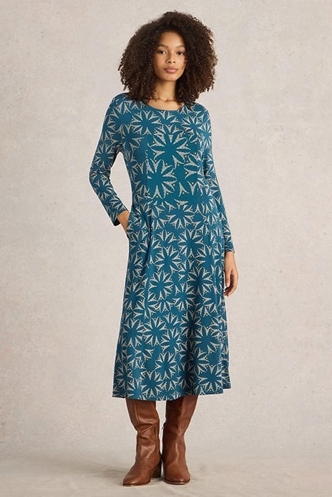 MADELINE JERSEY DRESS TEAL MULTI 1
