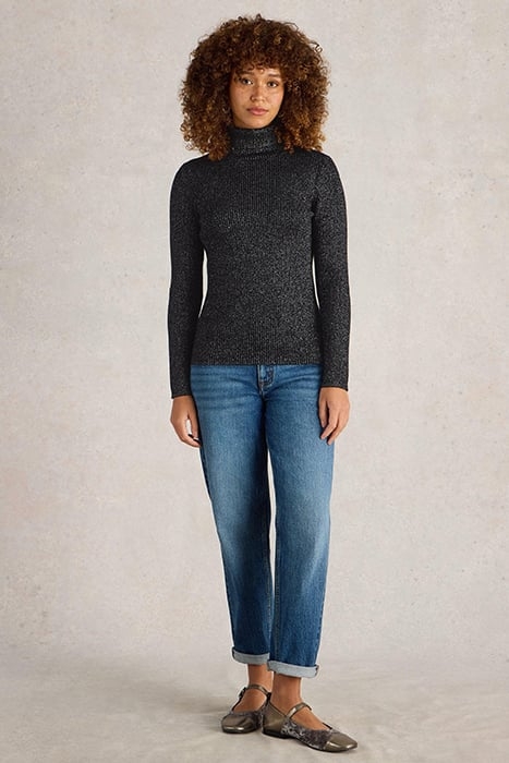 LILA SPARKLE RIB ROLL NECK PURE BLACK 1