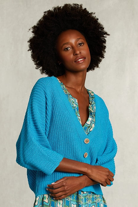 BLUE V-NECK CARDIGAN 3/4 SLEEVES BLUE 1