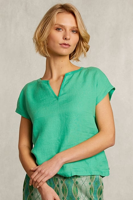 GREEN LINEN V-NECK T-SHIRT GREEN 1