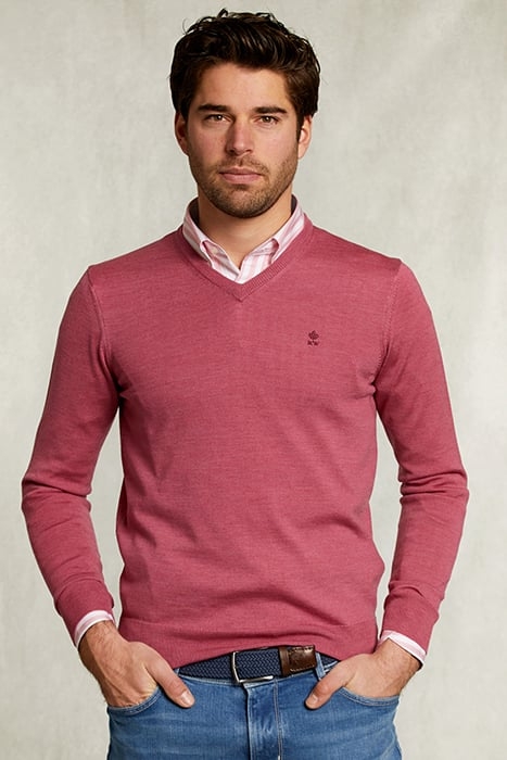 CUSTOM FIT MERINO V-NECK PULLOVER AMARANTH MIX PINK 1